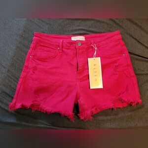 Risen Fuchsia Distressed Fray Hem Shorts Size Large NWT